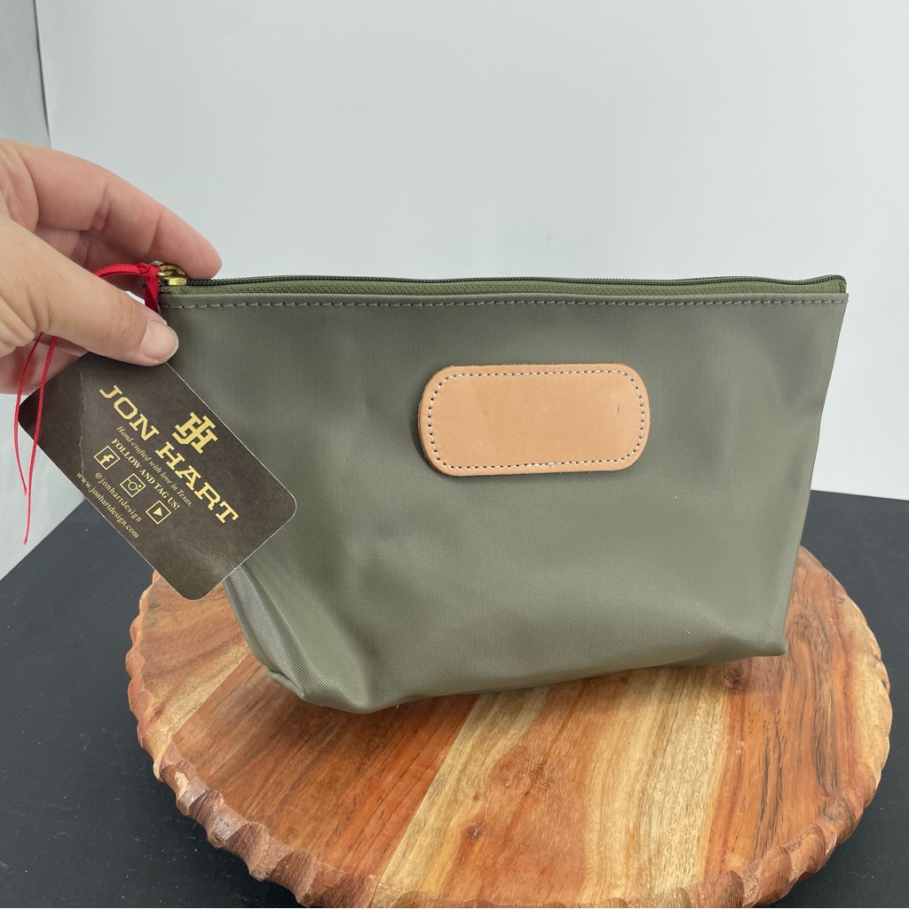 New Jon Hart Green Canvas  Leather PouchTravel Bag